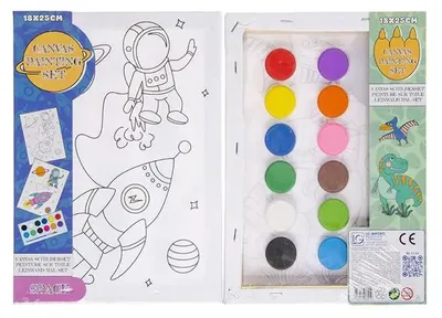 Productafbeelding van Verfset op canvas met een motief, geschikt voor kinderen vanaf 5 jaar, inclusief 12 kleuren en een penseel