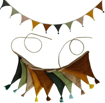 Produktbild von Dekoration – 2 Stück – Wimpelgirlande – Wimpel – Stoffgirlande – Wimpelgirlande aus Stoff – Stoffwimpelgirlande – Girlande zur Geburtstagsdekoration – Partydekoration – Wimpeldekoration – Partydekoration für Ihre Geburtstagsfeier – Stoffgirlande