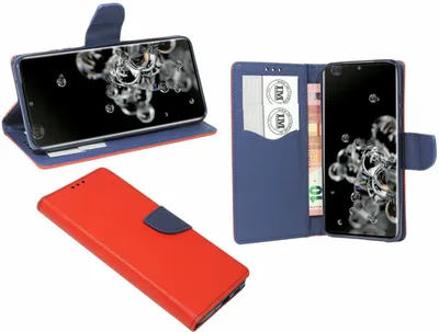 Produktbild von cofi1453® Buch Tasche Fancy für SAMSUNG GALAXY S20 ULTRA (G988B) Handy Hülle Etui Brieftasche Schutzhülle mit Standfunktion, Kartenfach Rot-Blau