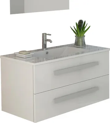 Produktbild von Badset RAPPERSWIL weiss Badmöbel Set Hochglanz Keramit Waschbecken