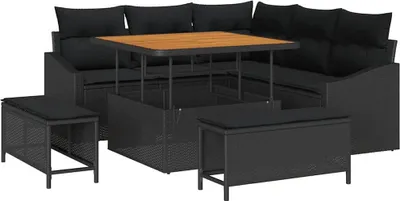 Image de vidaXL Ensemble de canapé de jardin avec coussins 8 pcs noir poly rotin