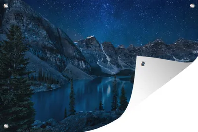 Produktbild von MuchoWow® 90x60 cm Outdoor-Poster Gartendeko Sichtschutz Garten Poster für den Garten  Moraine Lake bei Nacht im Banff National Park in Kanada
