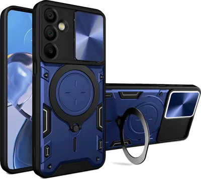 Produktbild von Handyhülle für Samsung Galaxy A16 Dual-Layer Stoßfest Rüstung Hülle mit Dia Kameraschutz und Kreisförmig Ring Ständer Blau