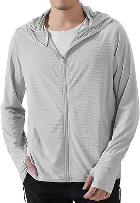 Produktbild von Herren UPF 50+ Sonnenschutz Outdoor Leichte Jacke mit Kapuze und Reißverschluss Langarmshirt für Angeln, Wandern