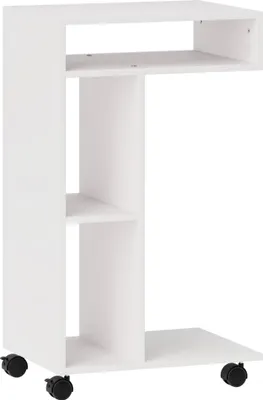 Produktbild von Fortuna Lai Beistelltisch Couchtisch mit Rollen, Schreibtisch mit 4 Regalen, Sofatisch Laptoptisch, Betttisch, für Esszimmer Wohnzimmer, Weiß