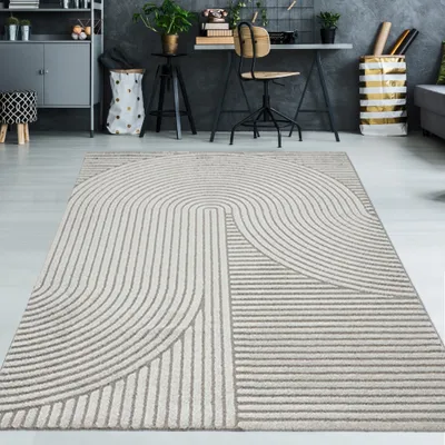 Produktbild von Teppich Wohnzimmer geometrisch Linien- und Bogenmuster grau Größe - 120 x 170 cm