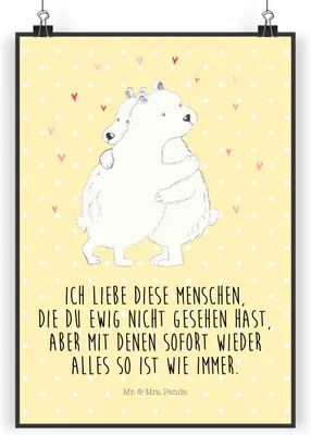 Produktbild von Mr. & Mrs. Panda Bild Eisbär Umarmen DIN A3 - Gelb Pastell - Geschenk, drucke, Plakat, Lustige Sprüche, wanddeko, Wandbild, Kunstdruck