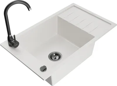 Produktbild von Mexen Elias 1 Becken-Granitspüle mit Abtropffläche und Mischbatterie Telma, Weiß - 6511-20-670200-70