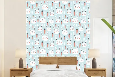 Produktbild von MuchoWow® Fototapete für Wohnzimmer oder Schlafzimmer Wandtapete Vinyl Motivtapete Kaninchen - Tiere - Kind - 180x220 cm - Tapezierpapier