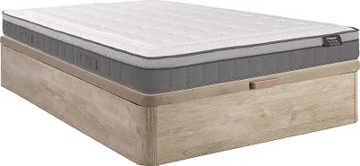 Produktbild von Set aus Bettgestell + Matratze - 160 x 200 cm - Hybridmatratze - 7-Zonen-Taschenfederkern & Memory Schaum - Stärke 30 cm - Holzfarben hell - ASGARD von YSMÉE