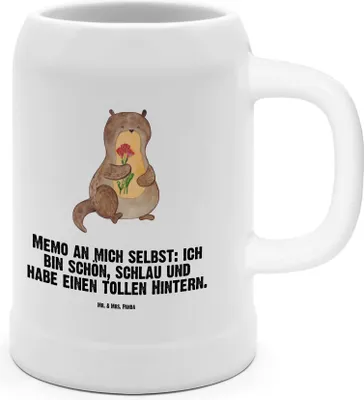 Produktbild von Mr. & Mrs. Panda Krug Otter Blumenstrauß - Weiß - Geschenk, Seeotter, Süß, Achtsamkeit, Seidel, Humpen, Steinbierkrug, Positiv, Selbstvertrauen, Tonkrug, Steinkrug