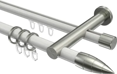 Produktbild von Interdeco Rundrohr-Innenlaufstange / Gardinenstange (Kombination) Weiß / Edelstahl-Optik, Typ Platon Samanto (Rillenpatrone), 20 mm Ø 2-läufig, 260 cm