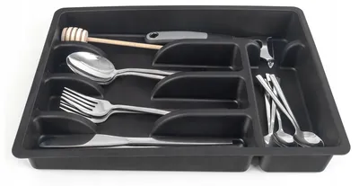 Image de Organisateur de tiroir de cuisine en plastique - Pour couverts - Gris