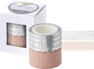 Produktbild von folia Deko-Bordüre Washi-Dekor rosé / silber 2er Set 25 mm x 5 m