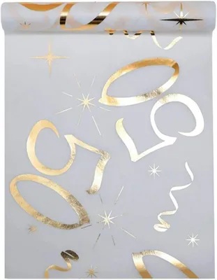 Imagen del producto de Mantel individual blanco y dorado, 30 cm x 5 metros, de poliéster, ideal para celebraciones