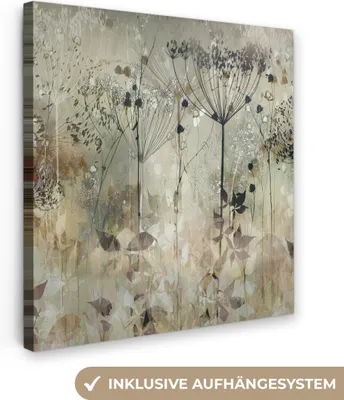 Produktbild von MuchoWow® - Leinwandbilder - Blumen - Grau - Natur - Kunst, Wandbild, Wanddeko Bilder Wohnzimmer, 90x90 cm