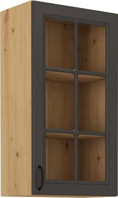 Image de Armoire haute supérieure vitrée SOPHIA – largeur 40 cm, gris foncé / chêne artisan