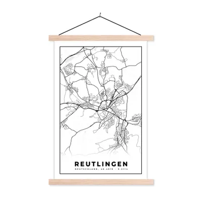 Produktbild von MuchoWow® Textilposter Stadtplan - Reutlingen - Stadtplan 120x180 cm mit holzfarbenen Rahmen - Textil-Plakat