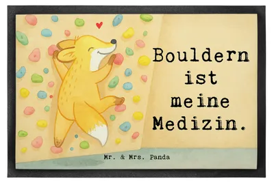 Produktbild von Mr. & Mrs. Panda fußmatte Fuchs Bouldern Design 60 x 90 cm - Weiß - Geschenk, Klettern, Boulderhalle, Schuhabstreifer, Kletterhalle, Türmatte, Schmutzmatte, Fußabstreifer