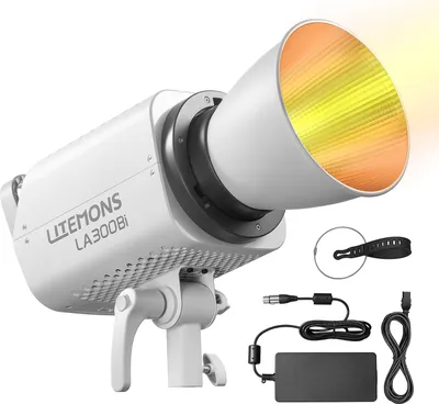 Zdjęcie produktu dla Godox Litemons LA300Bi Studio Bi-Colour LED video light, 330 W, światło fotograficzne, lampa, 2800šC6500 K, CRI95+, mocowanie Bowens, sterowanie APP z reflektorem do domowego studia, vloga, transmisji na żywo, portretu, produktu, fotografii ślubnej