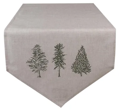 Zdjęcie produktu dla Clayre & Eef Bieżnik na stół 50x160 cm Beżowo-zielony Bawełna Jodły