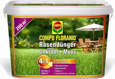 Produktbild von Rasendünger gegen Unkraut und Moos COMPO Komplett-Pflege 6 kg 200 m²