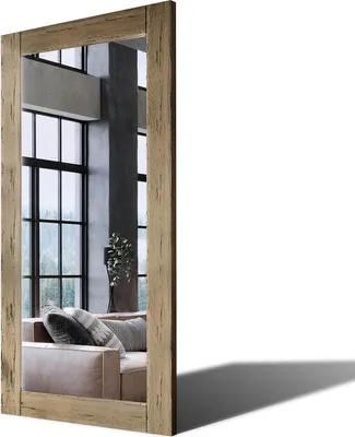Produktbild von 70x110 Rechteckig Rustikale Wandspiegel mit Rahmen massivholz Eichenholz Vertikal | Individuell Spiegel Nach Maß | PLDR224 Oak Classic Gealterte Oberfläche