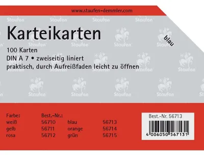 Produktbild von Karteikarten A7 liniert 180g/qm blau VE=100 Stück
