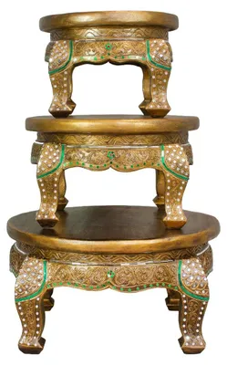 Produktbild von Opiumtisch Rund Spiegelsteine Beistelltisch Nachttisch Couchtisch Holztisch Thailand Gold 30cm Ø