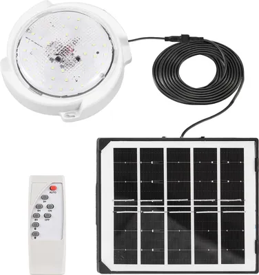 Obrázek produktu pro 60 W solární světla pro vnitřní i venkovní použití, solární lampa do přístřešku, 50 LED se stmívatelným dálkovým ovládáním, solární LED závěsné/stropní světlo pro dvůr, stodolu, garáž, zahradu