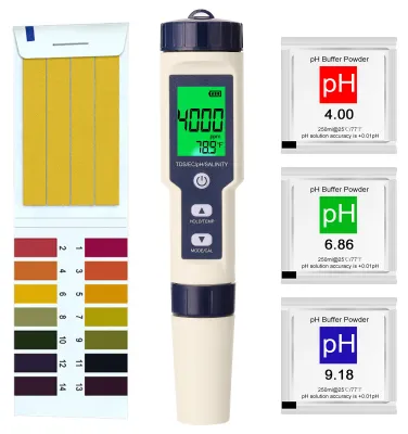 Zdjęcie produktu dla Profesjonalny, wieloparametrowy, kombinowany miernik 5 w 1: pH/EC/TDS/zawartość soli/termometr – cyfrowy, wielofunkcyjny tester jakości wody