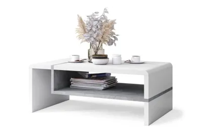Produktbild von All4All Couchtisch Figo , kleiner Kaffeetisch , Wohnzimmertisch , Sofatisch mit Brett , Sofatisch , 100x60cm , 05 , Weiß & Betonoptik Millenium