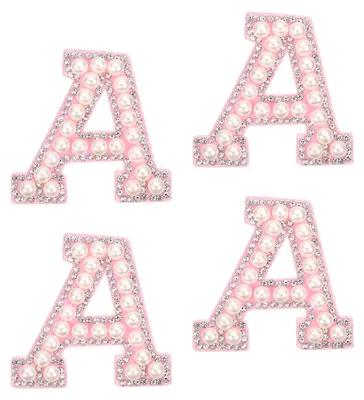 Produktbild von Bügelbuchstaben Aufnäher - 10 Stück Buchstabe A mit Strass und Perlen - Applikation für Kleidung Hut und Tasche - Weiß Rosa