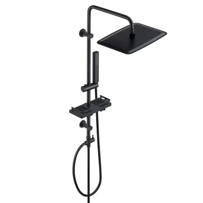 Immagine prodotto di JOHO Colonna Doccia Nero Acciaio Inox Senza Miscelatore idromassaggio Asta Doccia Set Pioggia Doccetta,Porta Ogetti Mensola e Soffione Doccia 35x25 cm