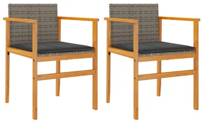 Image de vidaXL Chaises de jardin avec coussins 2 pcs. Gris Poly Rotin Massif