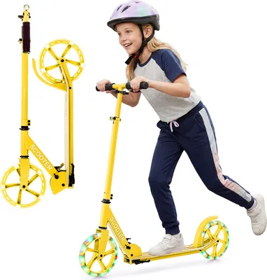 Immagine prodotto di COSTWAY Monopattino pieghevole, monopattino a pedali, monopattino da città con portata massima di 100 kg, monopattino sportivo, monopattino con 2 ruote LED e cuscinetti a sfera ABEC-7, giallo