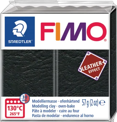 Produktbild von Staedtler ST FIMO Leather-Effect, ofenhärtende Modelliermasse für kreative Objekte im Leder-Look, lederähnliche Optik und Haptik, Farbe schwarz, 8010-909