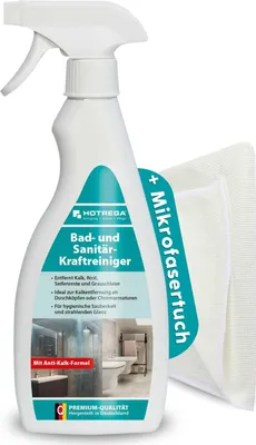 Produktbild von HOTREGA Bad- und Sanitär-Kraftreiniger 500ml + Microfasertuch - Kalk Reinigung