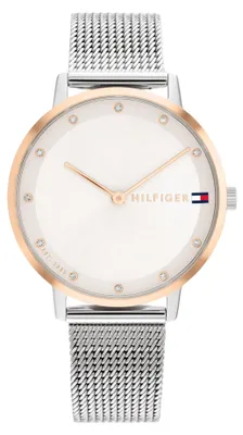 Produktbild von Tommy Hilfiger Analog Quarzuhr für Damen mit Silbernes Edelstahl-Mesh-Gliederarm