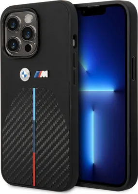Image de BMW iPhone 14 & 15 Plus Hardcase Carbon - Half stripe - Noir