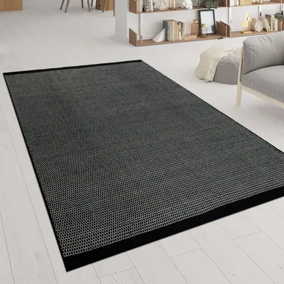 Immagine prodotto di Tappeto tessuto a mano Tessitura piatta Stile scandinavo Motivo tessuto screziato Nero Dimensioni 140x200 cm
