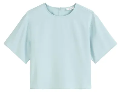 Produktbild von Marc O'Polo Denim Damen Kurzarmbluse mit Rundhalsausschnitt Cropped, Blau (Blue