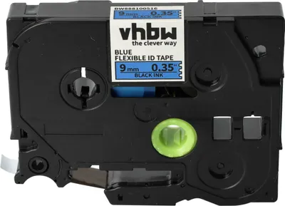 Produktbild von vhbw Schriftband-Kassette kompatibel mit Brother PT 9400, 9200, 9200PC, 9200DX, 9500, 900F Etiketten-Drucker 8m x 9mm Schwarz auf Blau, Flexibel