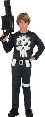 Produktbild von Superheld Militär Halloween Kostüm Kinder Abenteuerfigur Heldenmaske Schwarz Weiß Comic Heldenspiel Geheimes Mission Outfit, Größe: 128/134 Farbe: Blau