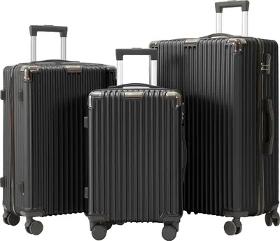 Produktbild von CDGlobal Kofferset 3 teilig Reisekoffer Set Hartschale, Trolley Hartschalenkoffer Handgepäck Koffer 3er Set mit Schwenkrollen,Schwarz