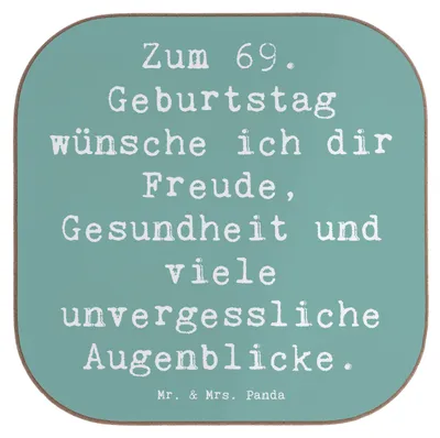 Produktbild von Mr. & Mrs. Panda Untersetzer Tasse Spruch 69. Geburtstag Freude und Gesundheit - Meeresbrise - Geschenk, Glückwunsch, Happy Birthday, Freundschaften, Alter, feiern, Glück