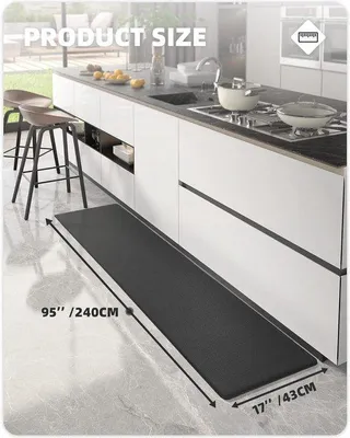 Produktbild von Famanu Küchenmatte 44 x 240 cm, Rutschfeste, Waschbare und Wasserfeste Küchenmatte - Schwarz