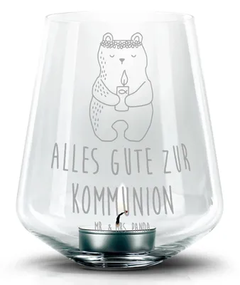 Produktbild von Mr. & Mrs. Panda Laterne Bär Kommunion - Transparent - Geschenk, Kerzenhalter, Glas Windlicht, Katholisch, Gottes Segen, Teelichthalter, Taufkerze, gravur, Teddy