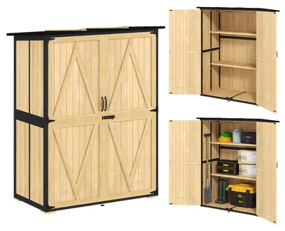 Image de Armoire de jardin Outsunny, abri à outils en bois, armoire à outils résistante aux intempéries