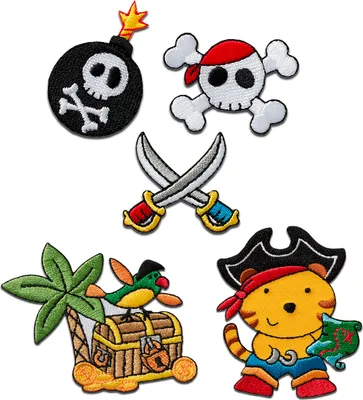 Produktbild von Aufnäher für Kinder - Piraten Schatztruhe Set 5 Stück - Aufnäher, Bügelbild, Aufbügler, Applikationen, Patches, Zum Aufbügeln